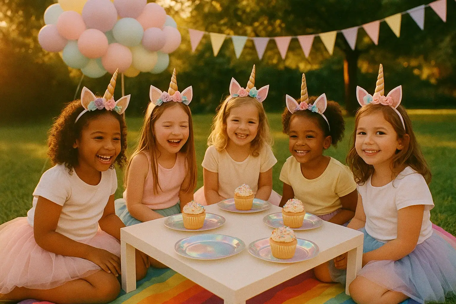 Kids at unicorn picnic