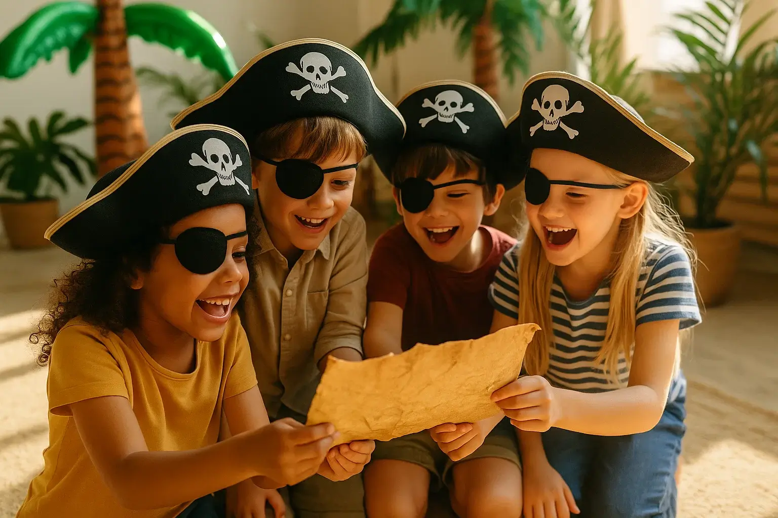 Kids on pirate treasure hunt